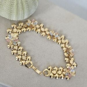 Gold Filled Articulated Bracelet With Tricolor Flowers 8"